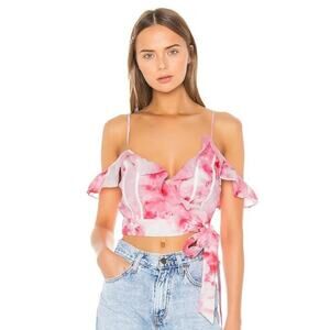 Lovers & Friends Leia Wrap Top Pink Tie Dye Cropped Off the Shoulder Women's XL